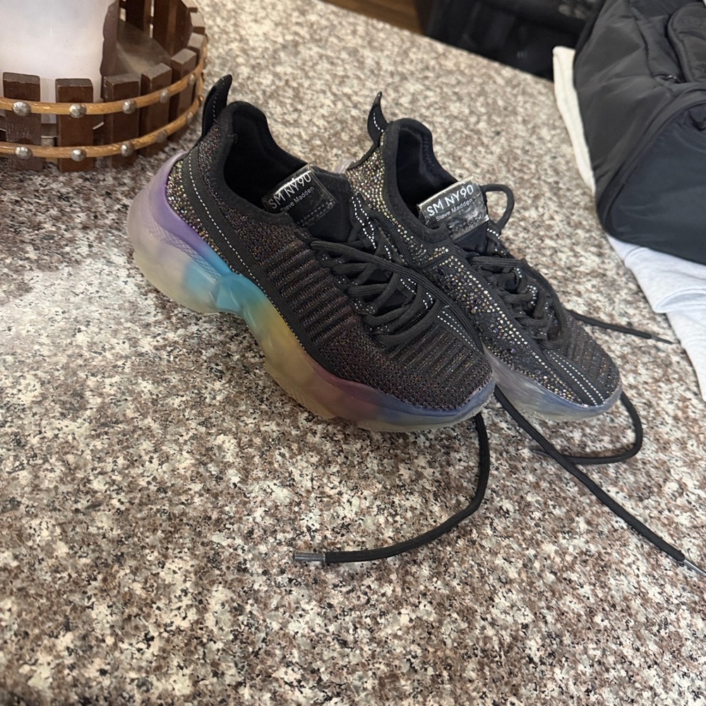 Steve Madden Black Kids Sneakers with Rainbow Sole